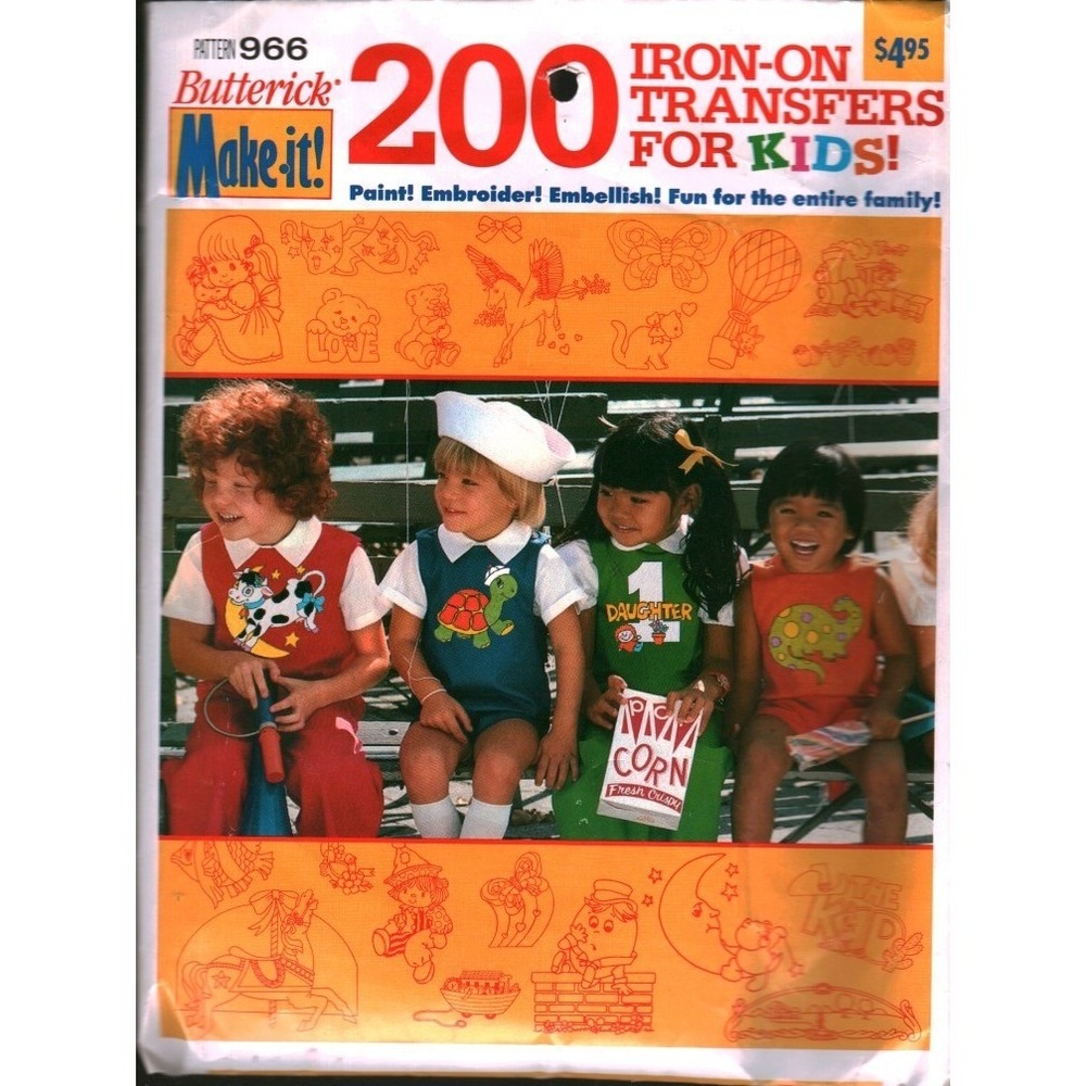 Butterick Make-it! 966 Iron-On Transfers for Kids 200 Designs Vintage Craft DIY